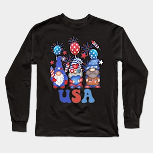 4th Of July Patriotic Gnomes Sunglasses American Fireworks Long Sleeve T-Shirt